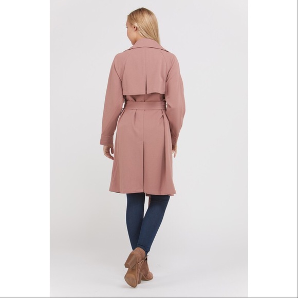 LAST ONE!! Belted Trench Crepe Coat-MAUVE - Picture 3 of 3